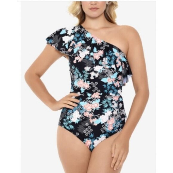 Swim Solutions Other - Swim Solutions $98 One Shoulder Floral One-Piece Swimsuit Size 12